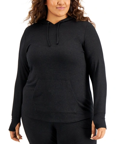 Ideology Plus Size Knit Hoodie, Created For Macy's In Deep Black