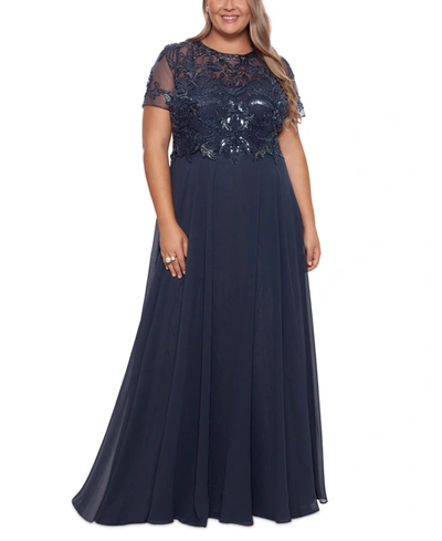 Xscape Plus Size Embellished Chiffon Ball Gown In Charcoal
