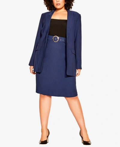 Shop City Chic Trendy Plus Size Perfect Suit Collared Jacket In Navy