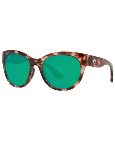 Shop Costa Del Mar Maya Polarized Sunglasses, 6s9011 55 In Shiny Coral Tortoise/green Mirror G