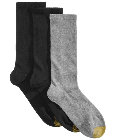 Shop Gold Toe 3 Pack Women's Non-binding Flat-knit Crew Socks In Asst - Black/ Charcoal/ Black