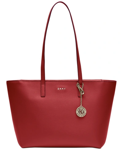 Shop Dkny Bryant Medium Zippered Tote Bag In Bright Red