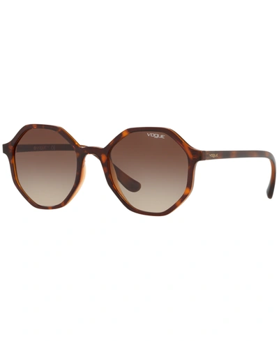 Shop Vogue Sunglasses, Vo5222s 52 In Dark Havana/light Brown Transp/brown Gra