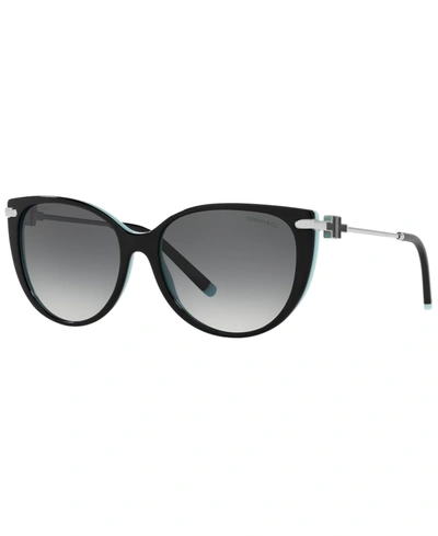 Shop Tiffany & Co Women's Sunglasses, Tf4178 57 In Black On Tiffany Blue/polar Grey Gradien
