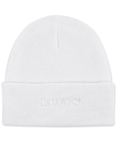 Shop Levi's Cotton Logo Beanie In Regular White