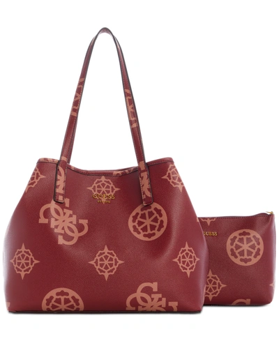 Shop Guess Vikky 2-in-1 Tote In Merlot Logo