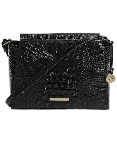 Brahmin Hillary Croc Embossed Leather Crossbody Bag In Black Melbourne