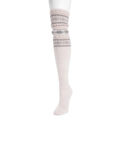 Shop Muk Luks Women's Patterned Cuff Over The Knee Socks In Ivory
