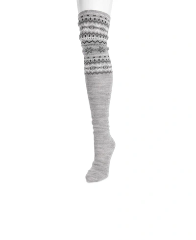 Shop Muk Luks Women's Patterned Cuff Over The Knee Socks In Gray