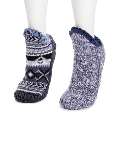Shop Muk Luks Women's 2-pair Short Cabin Socks Set In Blue