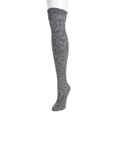Shop Muk Luks Women's Microfiber Over The Knee Socks In Ebony/ivory