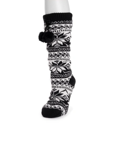 Shop Muk Luks Women's Pom Lounge Socks In Ebony