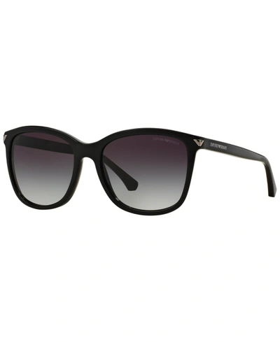 Shop Emporio Armani Women's Low Bridge Fit Sunglasses, Ea4060f 56 In Shiny Black