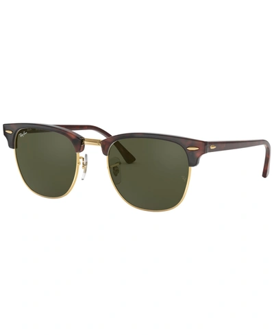 Ray Ban Clubmaster Classic Sunglasses Tortoise Frame Green Lenses 55-19 In Tortoise
