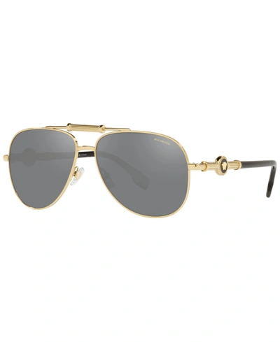 Shop Versace Unisex Polarized Sunglasses, Ve2236 In Gold-tone
