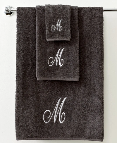 Shop Avanti Monogram Initial Script Granite & Silver Bath Towel, 27" X 52" In Black