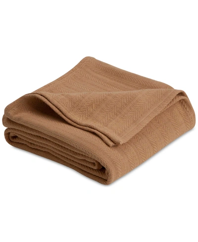 Shop Vellux Cotton Textured Chevron Woven Twin Blanket In Tan