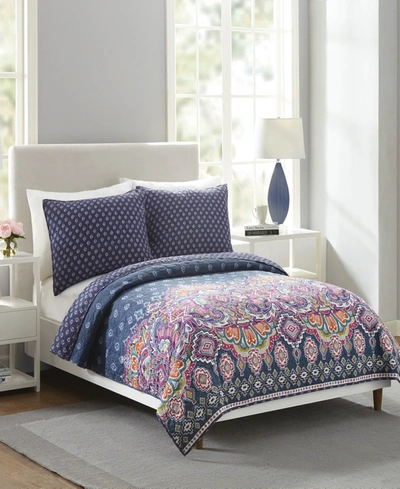 Shop Jessica Simpson Sedona Medallion Twin Quilt In Dark Blue Ground With Pops Of Ornate Mul