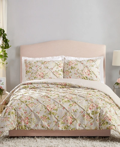 Shop Jessica Simpson Mils Floral Pinch Pleat King 3-piece Comforter Set In Gray