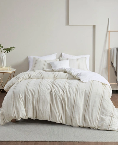 Shop Clean Spaces Closeout!  Hollis Full/queen 4 Piece Yarn Dyed Oversized Comforter Cover Set W And Remov In Taupe/ivory