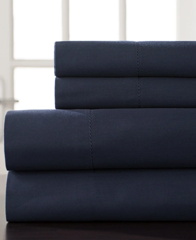 Shop Elite Home Hemstitch Cotton 400-thread Count 4-pc. King Sheet Set Bedding In Navy
