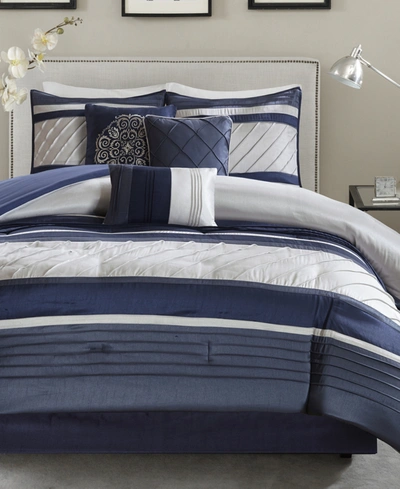Madison Park Blaire 7-pc. Faux-silk Queen Comforter Set Bedding In Navy