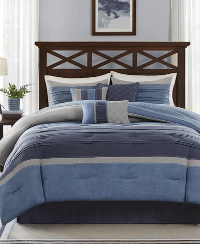 Madison Park Collins 7-pc. Faux-suede King Comforter Set Bedding In Navy