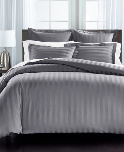Shop Charter Club Damask Thin Stripe 550 Thread Count Pima Cotton 2-pc. Comforter Set, Twin, Created For Macy's In Granite