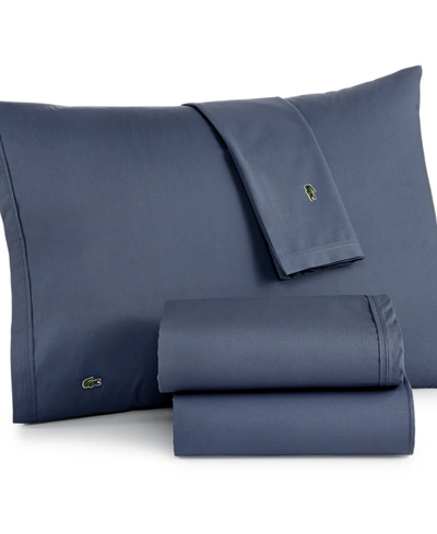 Shop Lacoste Home Solid Cotton Percale Sheet Set, Full In Vintage Indigo