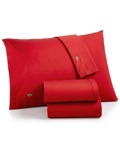 Shop Lacoste Home Solid Cotton Percale Sheet Set, Queen In Chili Pepper