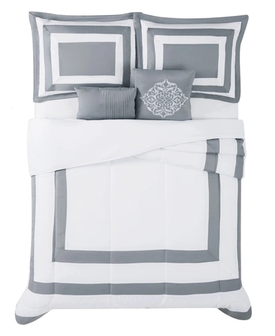 Shop London Fog Rayne's Hotel 5 Piece Comforter Set, Queen Bedding In White/gray