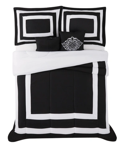 Shop London Fog Rayne's Hotel 5 Piece Comforter Set, Queen Bedding In White/black