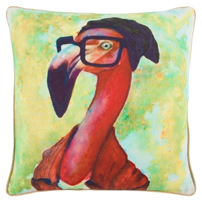 Shop Rizzy Home Mariah Parris Flamingo Polyester Filled Decorative Pillow, 20" X 20" In Green