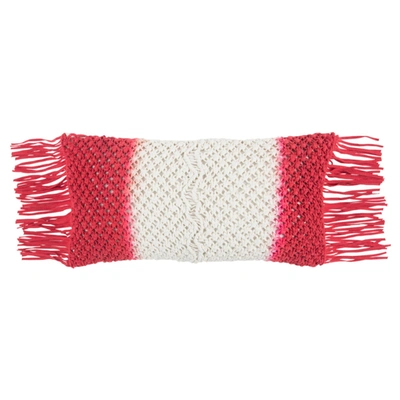 Shop Rizzy Home Macrame Polyester Filled Decorative Pillow, 11" X 21" In Red