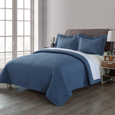 Shop Lotus Home Diamondesque Water And Stain Resistant Microfiber Quilt In Blue