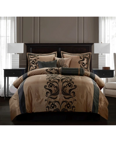 Shop Nanshing Helda 7-piece Comforter Set, Tan/black, Full In Multi