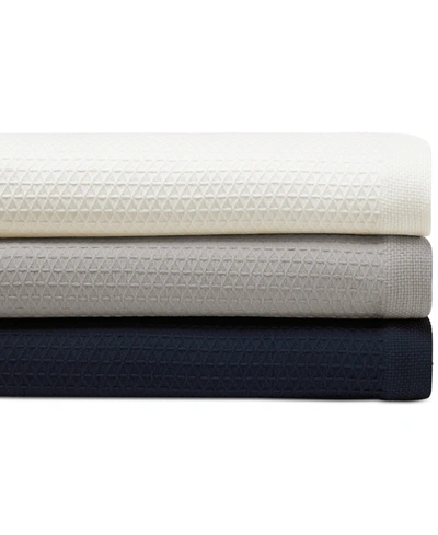 Shop Nautica Baird Solid Cotton Dobby Reversible Blanket, Twin In Navy