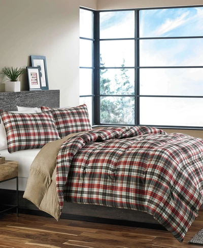 Eddie Bauer Astoria Red Microsuede Down Alt Reversible Comforter Set, Full/queen Bedding In Dark Red