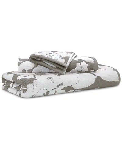 Shop Lauren Ralph Lauren Sanders Floral Antimicrobial Cotton Washcloth, 13" X 13" In Pewter Grey