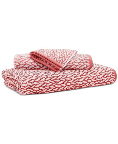 Shop Lauren Ralph Lauren Sanders Basketweave Antimicrobial Hand Towel, 16" X 30" In Rose Red