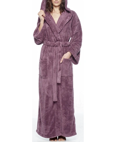 Shop Arus Hooded Full Ankle Length Premium Fleece Bathrobe In Plum