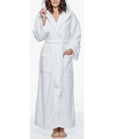 Shop Arus Hooded Full Ankle Length Premium Fleece Bathrobe In White