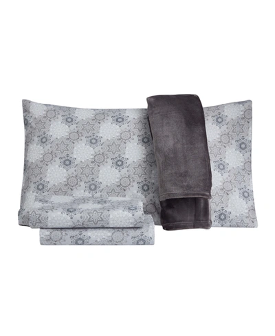 Shop Jessica Sanders Holiday Microfiber 5 Pc Full Sheet Set With Throw Bedding In Light Grey Snow Flurries