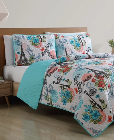 Vcny Home Eiffel Reversible 3-pc. King Quilt Set In Blue