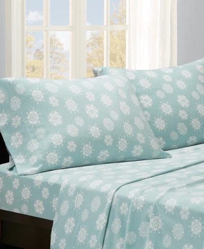 Shop Jla Home True North By Sleep Philosophy Micro Fleece 4-pc Queen Sheet Set Bedding In Blue Snowflake