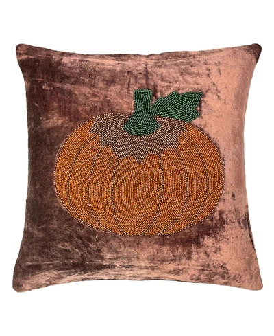 Shop Mod Lifestyles Pumpkin Velvet Beaded Embroidery Harvest Decorative Pillow, 18" Square In Rust