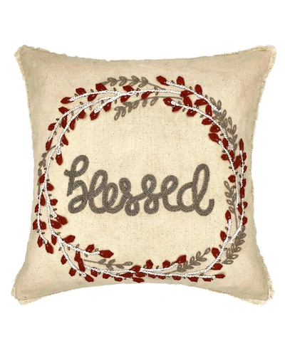 Mod Lifestyles Blessed Wreath Embroidered Decorative Pillow, 18" X 18" In Natural