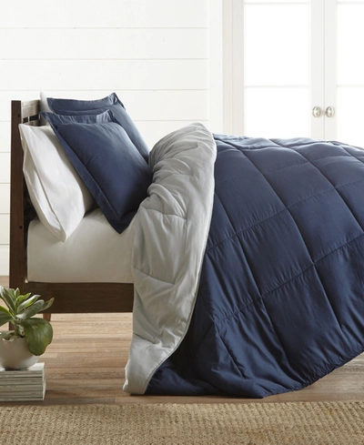 Shop Ienjoy Home All Season Lightweight Down Alternative Reversible 3-pc. Comforter Set, Queen/full In Navy