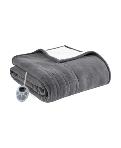 Serta Electric Reversible Fleece To Sherpa Blanket, Queen In Dark Gray