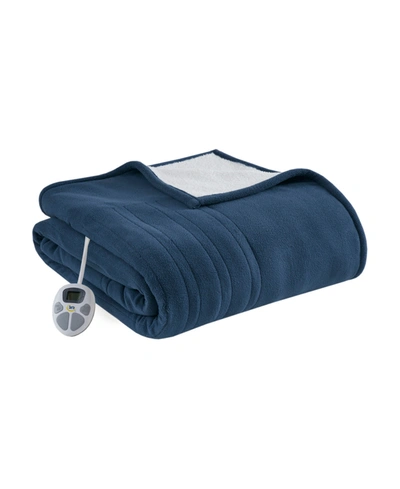 Shop Serta Electric Reversible Fleece To Sherpa Blanket, Queen In Blue